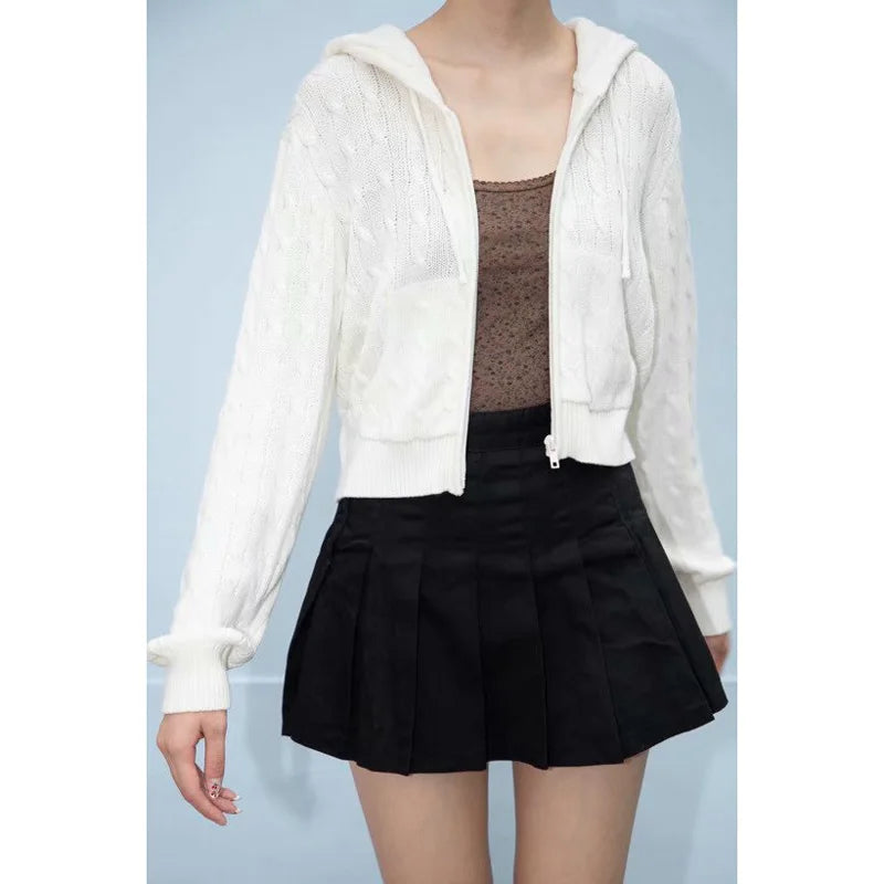 Women'S Long Sleeve Knitted Crop Sweater Autumn Zipper Cardigan Girls Brandy Mandy Style Top