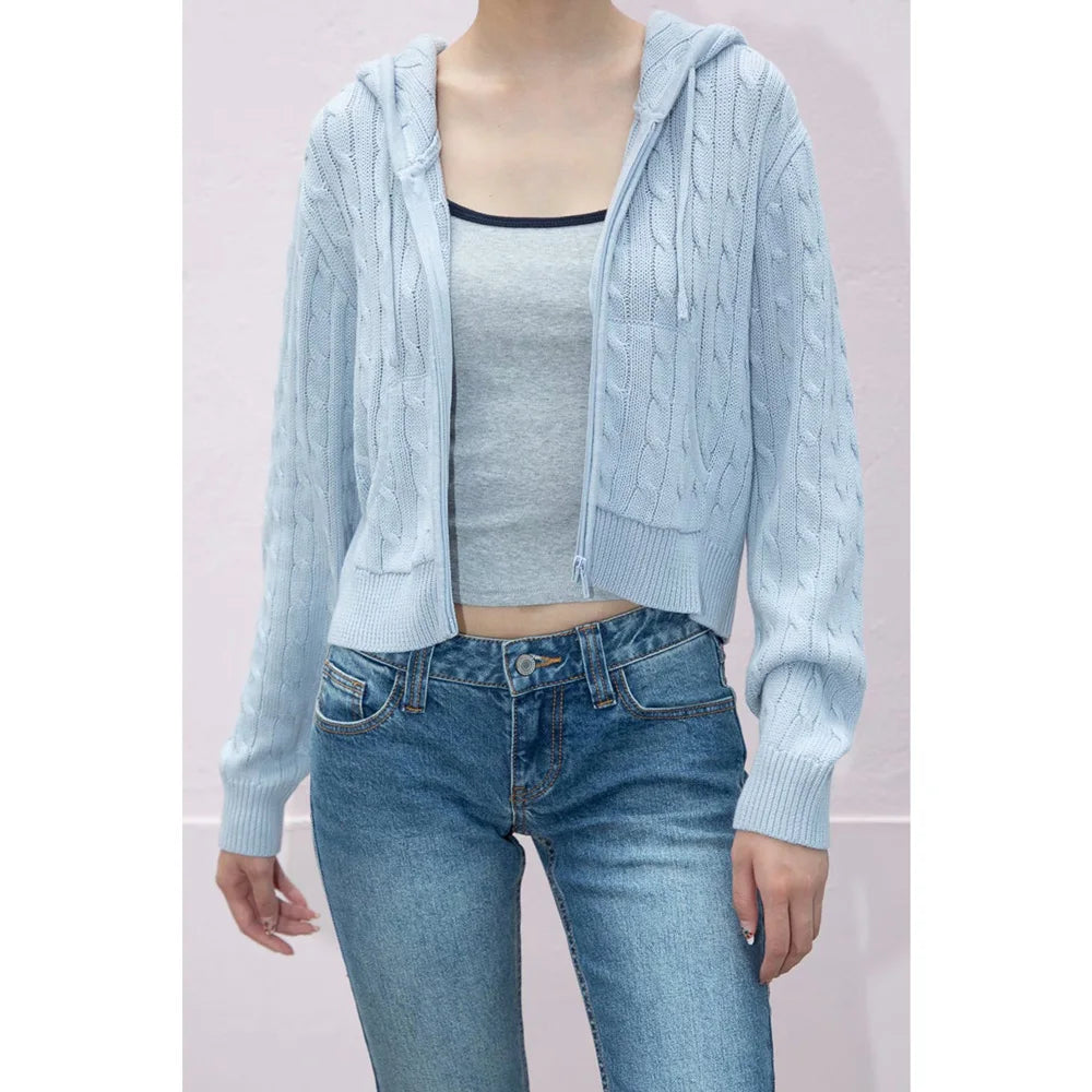 Women'S Long Sleeve Knitted Crop Sweater Autumn Zipper Cardigan Girls Brandy Mandy Style Top