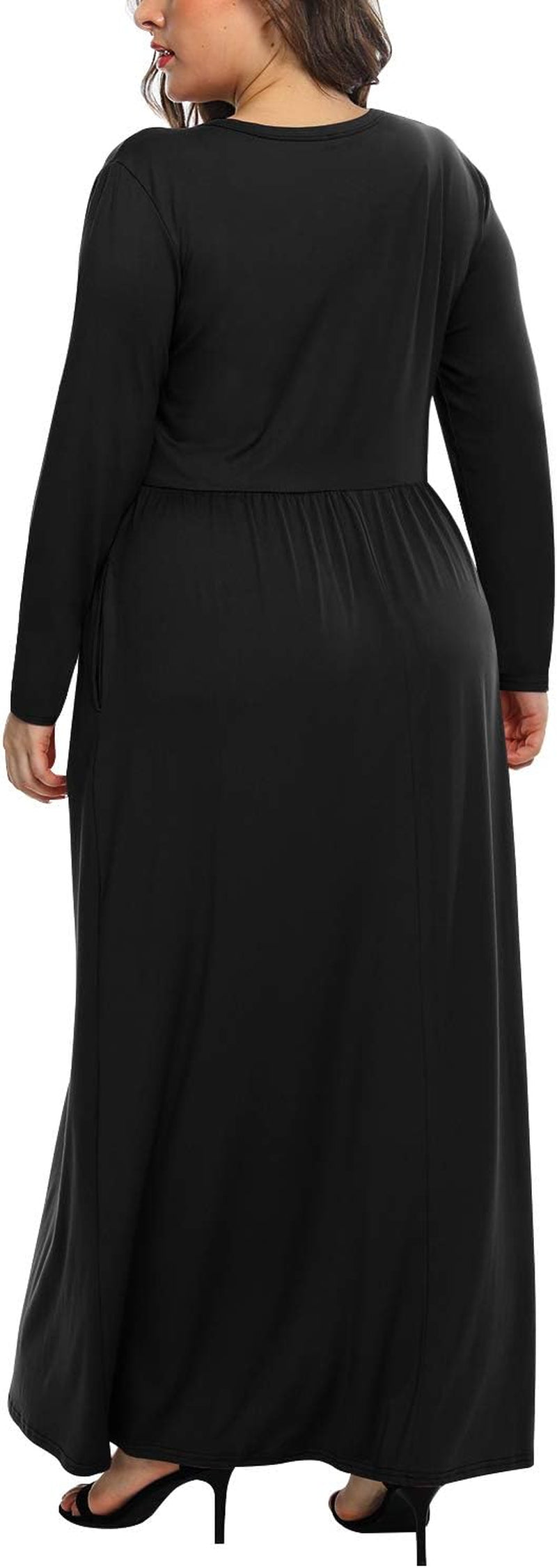 Women'S plus Size Long Sleeve Loose Plain Casual Long Maxi Dresses with Pockets