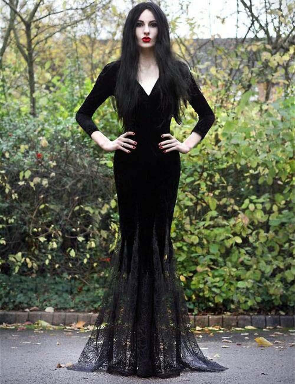 Women Maxi Dress V Collar Black Lace Dress Long Sleeve Party Gown Female Autumn Elegant Vestidos Lapel Rope High Waist Dress