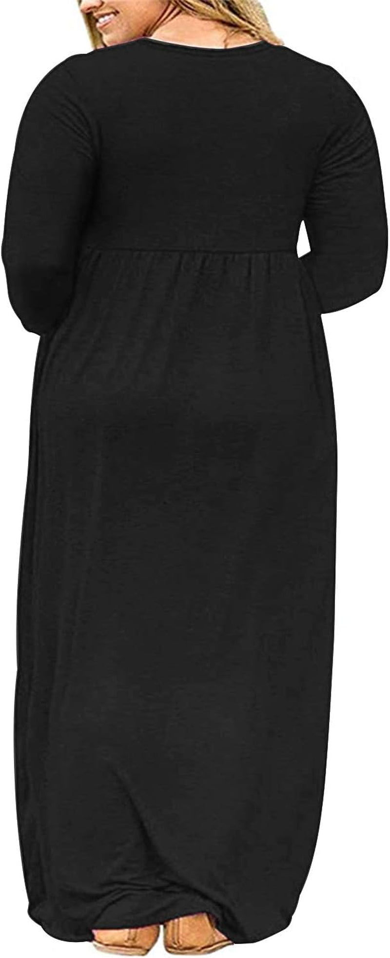 Women'S plus Size Long Sleeve Loose Plain Casual Long Maxi Dresses with Pockets