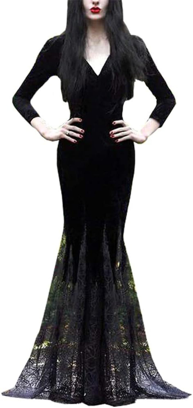 Women Maxi Dress V Collar Black Lace Dress Long Sleeve Party Gown Female Autumn Elegant Vestidos Lapel Rope High Waist Dress